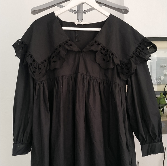 Zara Long sleeve Poplin Mini Dress Black - Picture 9 of 13